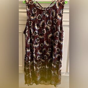Floral Sleeveless Dress in Brown and Cream/Tan